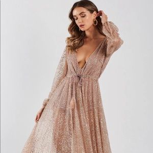 lucky star glitter gown in rose gold